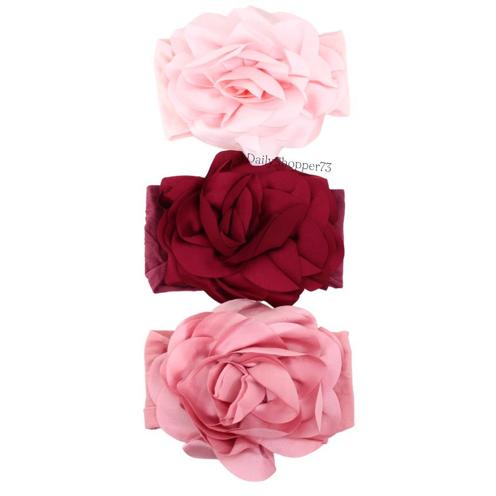 Super Soft Baby Satin Rose Headbands - 3 pack